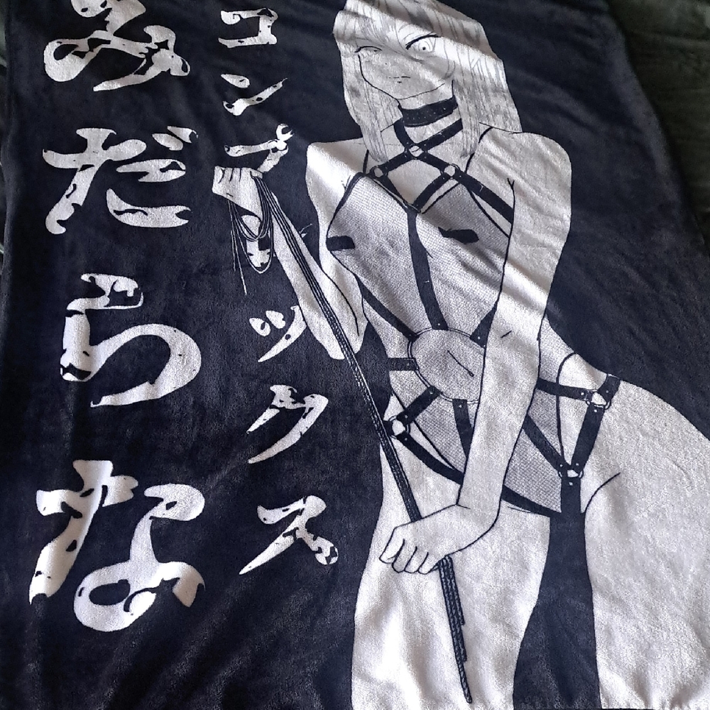 Lewd Complex Black Graphic Anime Harness Girl Plush Blanket